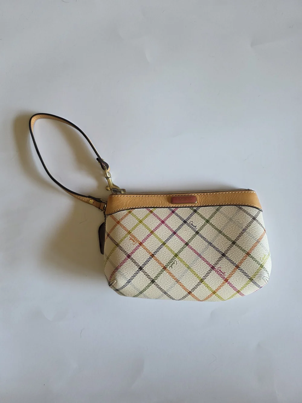 👛Coach Peyton Tattersall Wristlet Pouch in Multicolor Plaid and Tan
